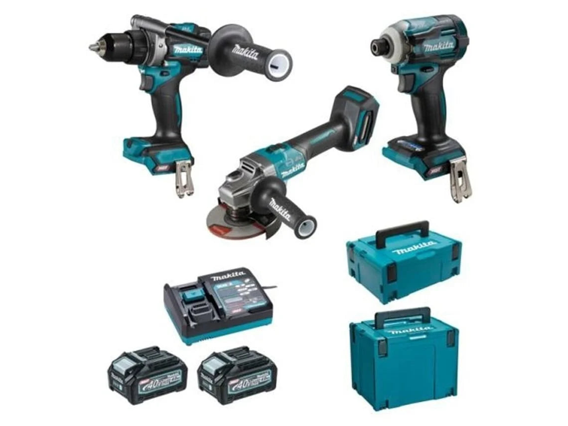 Pacote de 3 Ferramentas 40V Df001G Ga005G Td001G 2 Baterias 4Ah Carregador Caixa Makpac Dk0125G301 MAKITA